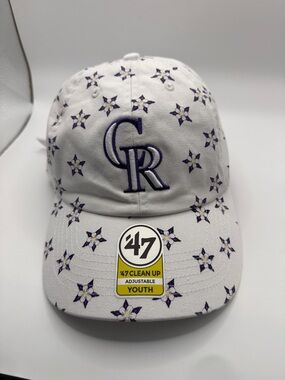 47 Clean Up Colorado Rockies White Hat with Purple Floral Accents